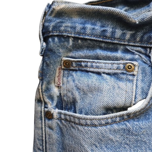 Carhartt Men’s Relaxed Fit Jeans 40x32 Light Blue Wash Distressed Workwear - Picture 2 of 8